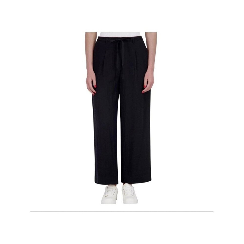 NWT DKNY Women's 10 Black Wide-Leg Pants Rayon Blend Tie Waist G2013